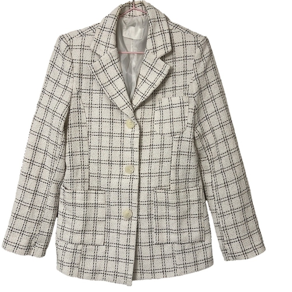R. Coster Chic White Plaid Blazer